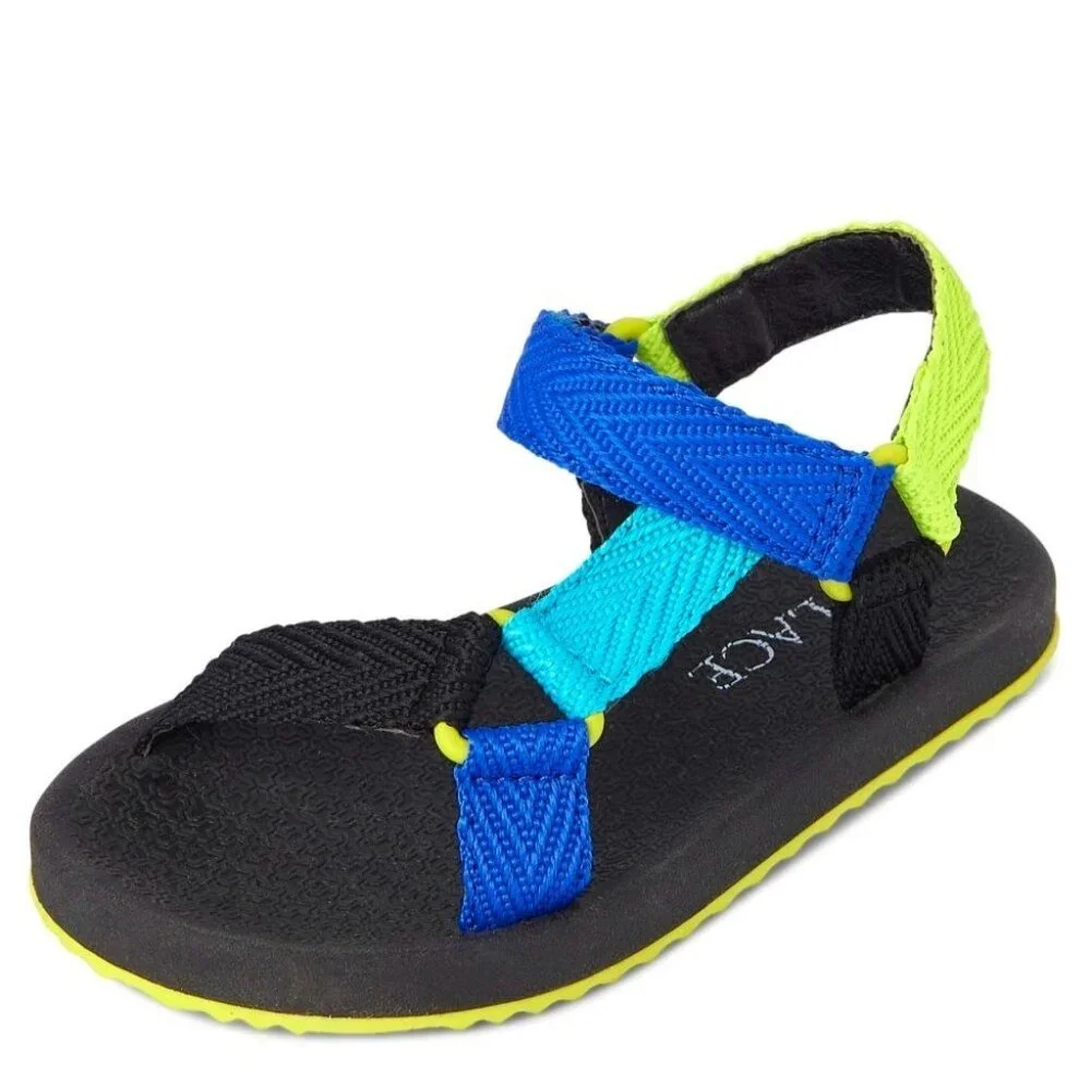 The Children's Place Toddler Boys Colorblock‎ Webbed Sandals in Black/Blue- Size